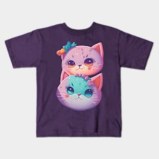 Cute Kawaii Cats Pattern Kids T-Shirt